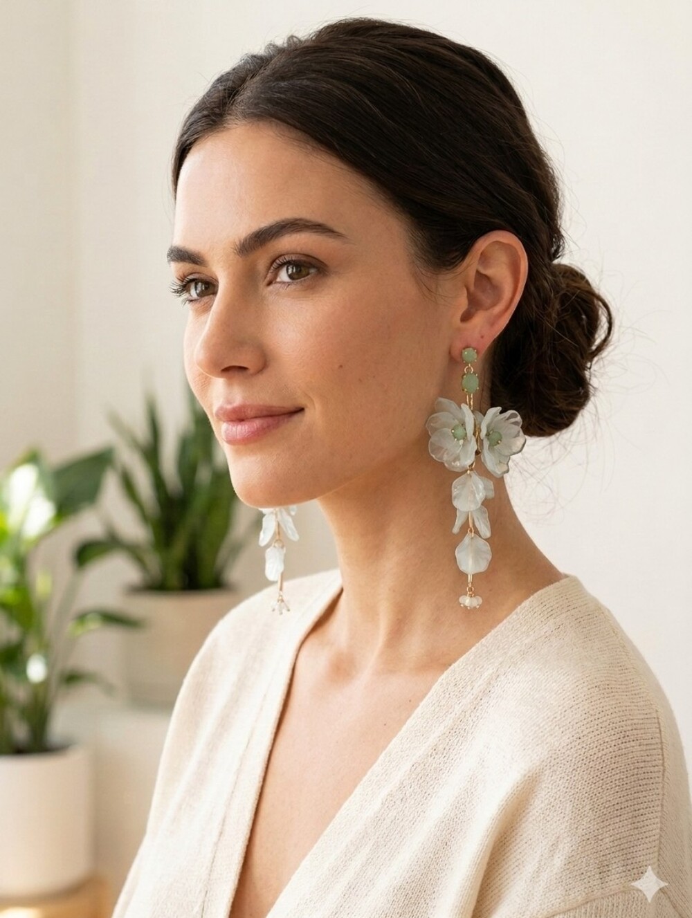 piper-k Pale Mint Floral Cascade Earrings with Gold Accents